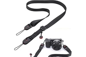 ZOCIPRO Uniwersalny Pasek do Aparatu Fotograficznego, Regulowany Pasek na Ramię, z Klamrami do Szybkiego Zapięcia, dla Canon, Nikon, Sony, Fujifilm, Olympus, DSLR, Długość 48-152 cm, Czarny