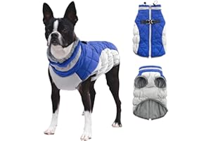 CITÉTOILE Płaszcz dla psa, zimowa kurtka z uprzężą, wodoszczelny, z polarową podszewką, ciepła kamizelka z odblaskami, dla małych, średnich, dużych psów, niebieski, S