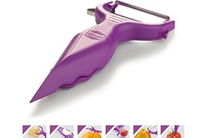 Éplucheur de Légumes Börner (6 en 1) • Éplucheur à Garniture + Râpe • Éplucheur Multifonction pour Fruits et Légumes • Éplucheur Universel • Éplucheur de Pommes de Terre (Violet)