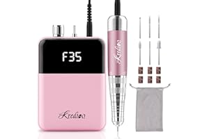 Kredioo Fresa per Unghie Professionale 35000RPM, Portatile E Ricaricabile, Fresa Unghie, Lima Per Unghie Elettrica, Manicure e Pedicure, Trapano Elettrico per Rimozione Smalto, 6 Punte, Rosa