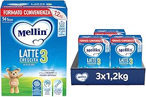MELLIN 3 - Latte di Crescita in Polvere per Bambini - dal 1° anno compiuto al 2° anno - Confezione da 3600 grammi (3 x 1200g)