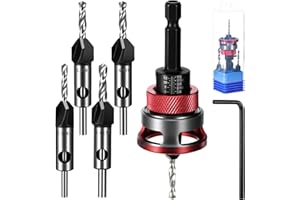 TranRantic 4PCS Countersink Drill Bit Set with Depth Stop, Countersink Wood Drill Bit with 1/4 Inch Hex Shank, 3.2/2.8mm Drill+8/10mm 82° Counter-Bore,Precise Drills for Woodworking