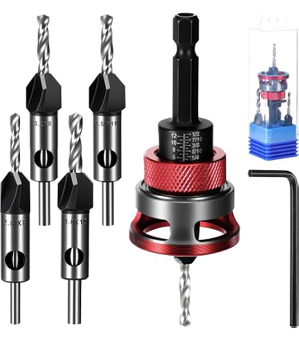 Saipe 5pcs Wood Tapered Countersink Drill Bit Set Hex Shank Screw Drill Counter Sink Bit 7/64, 9/64,11/64, 3/16, 7/32 Adjustable Drilling Tool Kit on Pilot Counter Sinker Hole for Woodworking Saipe 5pcs Wood Tapered Countersink Drill Bit Set Hex Shank Screw Drill Counter Sink Bit 7/64, 9/64,11/64, 3/16, 7/32 Adjustable Drilling Tool Kit on Pilot Counter Sinker Hole for Woodworking