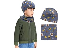 TODREMOU Beanie Mütze & Loop Schal Kinder - Winter Wintermütze Kindermützen Kinderschal Schalmützen für Jungen 2-8 Jahren - 95% Baumwolle Warmes & Weich & Bequem