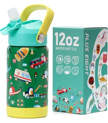 Pluseight Bouteille D'eau En Métal Pour Enfants Avec Paille – Gobelet Sous Vide à Double Paroi Sans BPA – En Acier Inoxydable 18/8 – Anti-fuite Avec Paille – Pour école, Voyage, Garçons