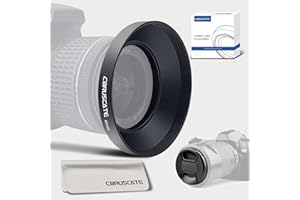 CORUSCATE 49 mm universal metal lens hood, wide angle lens hood, compatible with all 49 mm camera lenses, 49 mm lens cap and lens cleaning cloth