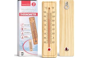 SOL 2pk Traditional Wooden Wall Thermometer Indoor Outdoor Temperature Gauge Classic Wood Frame Clear Scale Easy Read Wall Mo