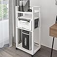 PUNCIA 3-Tier Printer Stand with Storage, 53x35x101cm Movable Printer Table with Adjustable Shelf, Rolling Printer Trolley with Lockable Wheels for Home Office, Stand for PC Fax Scanner Shredder White