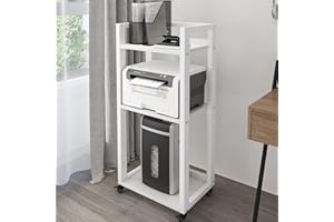 PUNCIA Stolik do drukarki z regulacją wysokości, 3-poziomowy stojak na drukarkę z rolkami, mobilny wózek drukarski z drewna i metalu, do niszczarki, organizera, regał magazynowy, biały, do gabinetu,