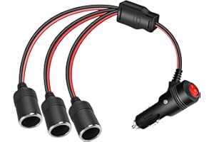 GELRHONR 1 à 3 Prise Allume Cigare Câble D'extension, Rallonge Allume Cigare 3 Prises avec interrupteur, DC 12V 24V Adaptateur Répartiteur Mâle vers Femelle avec fusible 15A, pour Moto & Bateau-30cm