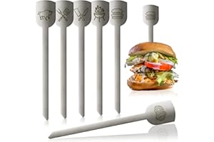 ‎ROBIN GOODS Robin Goods® 6x Burger-Spieße aus rostfreiem Edelstahl - Metallspieße mit breiter Grifffläche - Grill-Spieße - Servierspieße - Grill- und Küchenzubehör (6 Stück)