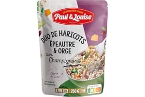 Paul & Louise Duo de haricots, épeautre & orge aux champignons 250g - Prêt en 2 minutes - recette végétarienne - Source de fibre