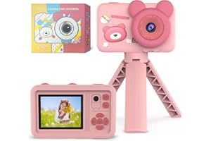 OMWay Kids Camera for Girls, Toys for 3 4 5 Year Old Girls, 1080P Kids Digital Camera with Tripod, Christmas Birthday Present Gifts for Age 6 7 8 9 10, Dual Selfie Toddler Camera with SD Card, Pink