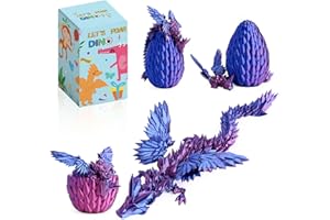 EKKONG 3D Printed Crystal Dragon Egg, Flexible Articulated Dragon Figure with Wings, for Home Office & Car Desk (Purple)