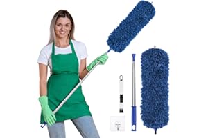 Vicloon Plumeau Poussière,Plumeau Télescopique,Plumeau Microfibre avec Poignée en Acier Inoxydable,Bleu Foncé Plumeau Lavable Parfait pour Éliminer la Poussière chez Vous ou dans Votre Voiture