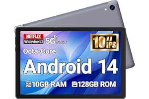 Yicty Tablet 10 Zoll Android Tablet Octa Core 10 GB RAM 128 GB ROM 1280 * 800 HD IPS Touchscreen Dual Kamera WiFi 6 BT 5.3 5000 mAh Akku 2025(Grau)