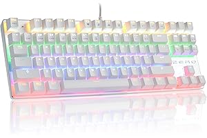 HiveNets Clavier Mécanique pour Jeu Video Commutateurs Bleus Gaming avec Blue Switch 87 Touches Anti-Ghosting avec Lumières de Couleur (Blanc)