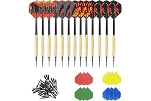 ACONDE Rzutki do darta z końcówką z tworzywa sztucznego, zestaw 24 dodatkowych lotek, 8 motywów, 100 grotów z tworzywa sztucznego do wymiany, 12 sztuk