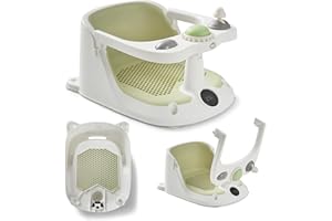MS BabyWorld Asiento infantil de Ducha para Bebe Antideslizante para niños con TEMPERATURA de 6 a 24 meses, Silla para Bañera o Ducha con Barra para una facil colocacion del bebe (Verde)