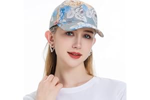 ZLYC Damska modna czapka z daszkiem z kwiatowym nadrukiem regulowana czapka przeciwsłoneczna z paskiem, Jasnoniebieski, Rozmiar uniwersalny