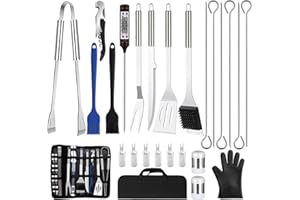 NXPZ 27Pcs Set per Barbecue in Acciaio Inossidabile, Set di Posate da Grill Professionali, Accessori per Barbecue, con Borsa da Trasporto, per Campeggio, Picnic, Giardino, Escursionismo