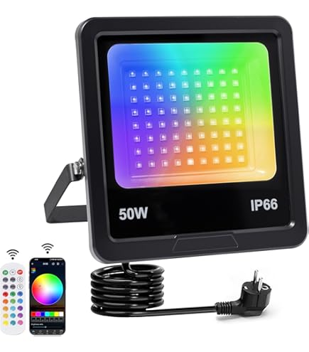 UISEBRT Projecteur extérieur LED 50W RGB avec télécommande, Projecteur