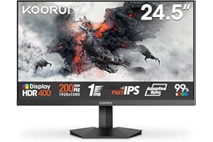KOORUI G2511P 25 Pollici Gaming Monitor, Full HD 1080p, Fast IPS, 200Hz, 1ms, HDMI(2.0)*2, Adaptive Sync, VESA (75mm*75mm) Compatibile, Eye Care, Inclinazione Regolabile
