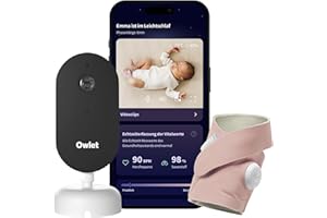 Owlet Dream Duo – Smart Baby Monitor mit medizinisch geprüftem Dream Sock® Sensor, 2K HD Kamera, Puls- & Sauerstoffüberwachung, Schlafanalyse, WLAN & App-Steuerung, Dusty Rose