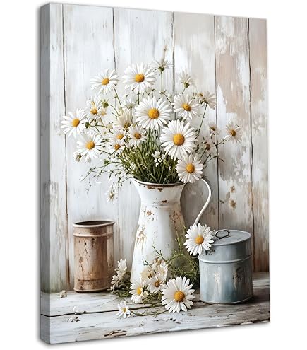 Quadro Rustico Con Margherita 30x40 Cm – Decorazione Parete Per Bagno, Cucina, Camera Da Letto – Stile Country Vintage