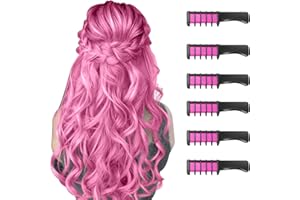 MSDADA 6 Pièces Peigne à Craie pour Cheveux,Cheveux Craie Peignes de Craie Temporaire Dye Couleur de Brosse pour Filles Enfants Cadeau d'anniversaire, Fête, Cosplay（Rose）