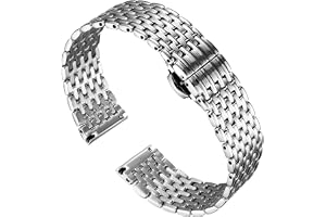 BINLUN Ultra Thin Mesh Rostfritt Stål Klockband Ljus Klockarmband Polerat Klockarmband Byte 12mm/14mm/16mm/18mm/20mm/22mm för Män Kvinnor med Fjärilsspänne