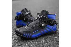 BSTL Stivali da Moto per Uomo Scarpe da Motociclista Scarpe da Motociclista Traspiranti Stivali da Moto da Donna Scarpe Impermeabili Sneaker con Fibbia Rotante,Blue-44