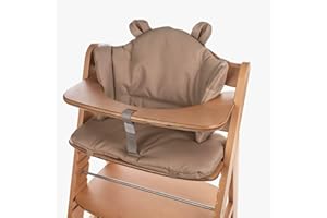 aMami Hauck Two Piece High Chair Cushion - Handmade - Waterproof Oxford Fabric - Anti-Allergic - Comfortable Velcro Pad - Cappuccino - Teddy