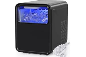 QEXREED Macchina per cubetto ghiaccio piccola 12 kg/24 h, 9 cubetto in 6 minuti, autopulente con paletta e cestello, 2 misure, nero