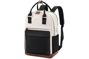 LOVEVOOK Backpack Womens, 15.6 Inch Laptop School Bag, Waterproof Work Travel Rucksack with USB Port, Anti Theft Ladies Computer Back Pack for College Uni Office Business, Beige Black