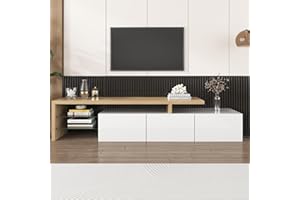 BTM TV Stand Cabinet, TV Stand LED, High-gloss White TV Unit with Practical Storage, Glass Shelves & 7 Colors LED Lighting, 192.5x35x42cm