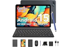TABWEE T80 Android 15 Tablet 10 Pulgadas - 18GB RAM+ 128GB ROM(2TB TF), 6000 mAh, 5MP+2MP, Gemini AI, 5G WiFi, GPS, Face ID, Tablet con Teclado, Ratón, Funda, Lápiz Óptico