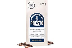 Presto Coffee | House Espresso Coffee Beans | 1kg | Dark Roast | Chocolate Almond Notes | Rainforest Alliance Certified Arabica | Fully Recyclable Packaging.