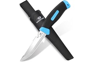 Mossy Oak Couteau à Lame Fixe de 220 mm avec Dents Dentelées et Etui, Cadeau d'Outil Parfait pour Chasse, Camping, Randonnée