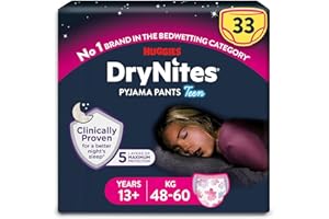 HUGGIES DryNites, Pyjama Pants, Girls 13+ Years (48-60KG), 33 x Bedwetting Pants, Up to 100% Leak Free Nights