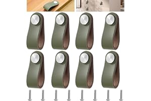 Dtoterul 8 Piezas Tiradores Cuero para Muebles Verde, Manija Del Gabinete de Cuero, Pomos de Piel para Armarios, Pomos Tiradores Cuero con Tornillos