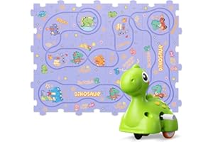 SHAWE Puzzle Track Racer Car Play Set for Kids 3 4 5 6 Years, 12PCS Jigsaw Puzzles DIY Rail Car Race Track & Wind-Up Dinosaur Toy Vehicle for Boys Girls Montessori Toys Toddlers Educational Game Gifts