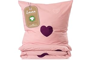 ‎LAVEA Lavea® Emilia Bettwäsche Kinder Set, Kinderbettwäsche aus 100% Bio-Baumwolle, mit Herzmotiv, weiche Bezüge für Bettdecke und Kopfkissen, mit Reißverschluss, Rosa Bordeaux 100 x 135 cm und 40 x 60 cm