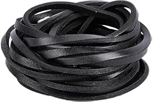 GORGECRAFT Bandes plates en cuir véritable noir de 5,5 mm de large - 4 mm d'épaisseur - Lanières en cuir brillant tressé - Fil de perles pour bricolage, porte-clés, fabrication de poignées