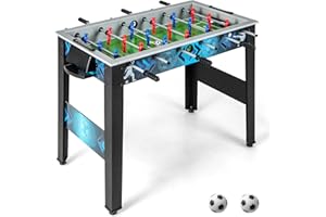 COSTWAY Football Table, Freestanding Foosball Table with 2 Footballs, Ergonomic Handle, 18 Players, Soccer Arcade Game for Adults, Kids, Indoor Room Sport