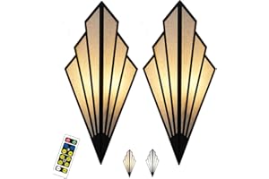 PENTWAN Battery Operated Wall Sconces Set of 2,Modern Wall Lamps,with Color Temperature Dimmable Remote Control,Non Hardwired Sconce,Art Deco Lighting Fixture,for Bedroom Bedside (BlackTwo Color Temp)
