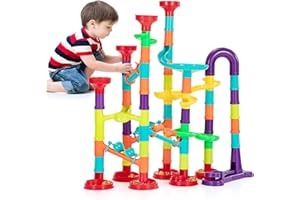 WISPLYE Circuit de Billes Jeu de Construction Enfant, 142Pcs Marble Run en Plastique Construction des Blocs de Construction Jouets éducatifs pour 3 4 5+ Ans Garçons Filles