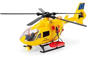 Dickie Toys - ADAC Rettungshelikopter Airbus H145 (36 cm) - großer Hubschrauber mit Aufzieh-Propeller, Seilwinde, Licht & Sound, Spielzeug-Helikopter für Kinder ab 3 Jahre, inkl. Batterien