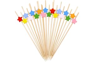 ‎DAZZJOY DazzJoy 100 Stück Holz Cocktailspieße,Sternförmige Fingerfood Spieße,12cm Zahnstocher Holz,Spiesse für Snacks Fingerfood,Partyspieße Obstspieße Holzspieße,Bunt Spieße Fingerfood Cocktail Spieße
