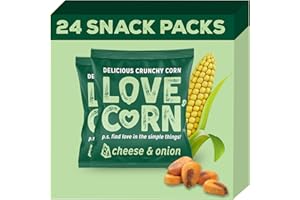 LOVE CORN Cheese & Onion Crunchy Corn Snack 20g x 24 Bags – Healthy Snacks Ideal for Gluten Free & Vegan Diets – Low Sugar Alternative for Crisps, Mixed Nuts & Pretzels – Perfect To Graze On